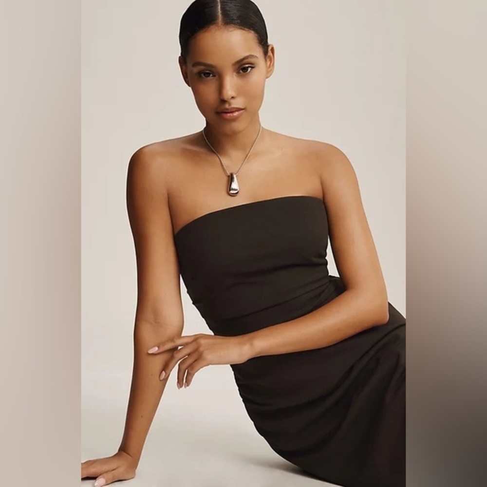 BHLDN Hayden Strapless Stretch Crepe Midi Dress Brown, Size XL